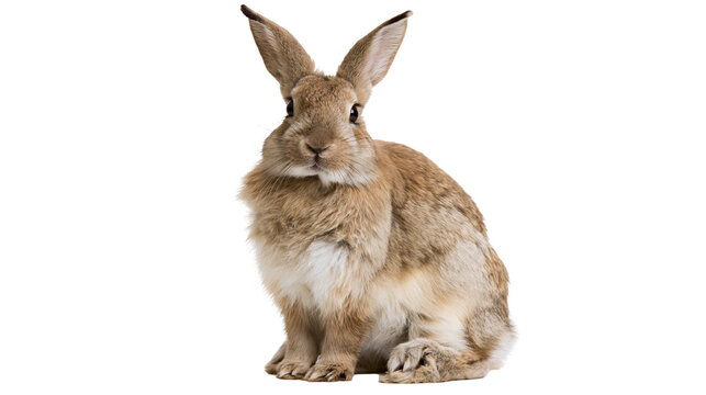 Brown rabbit sitting on white surface