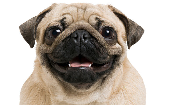 Happy pug dog with open mouth and tongue out