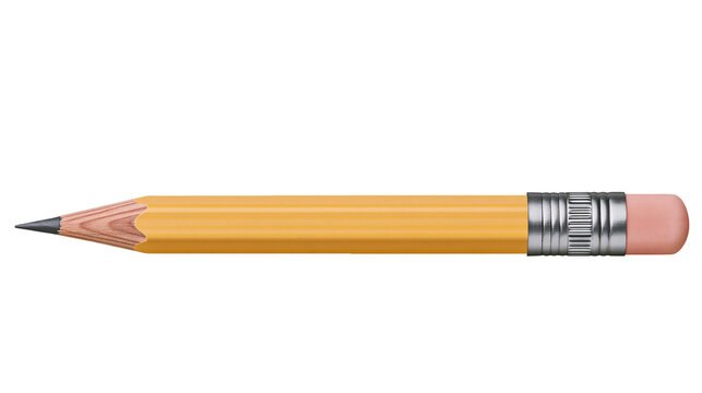 Yellow wooden pencil with graphite tip and pink eraser