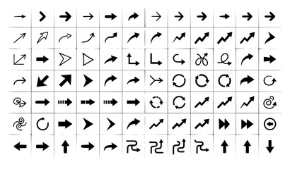 Obraz premium Minimal Black Direction Arrow Vector Icons Collection for UI and Web