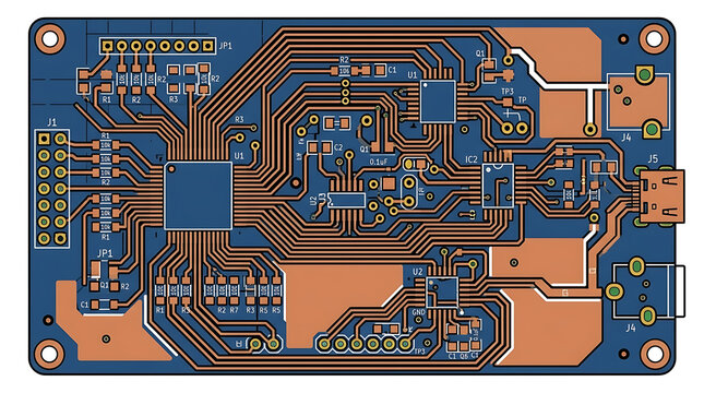 Detailed Electronic Circuit Board With Complex Pathways And Integrated Chip Technology