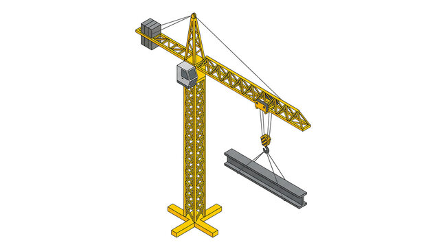 Tower crane lifting steel girder isometric design, Civil engineering presentation demonstration materials