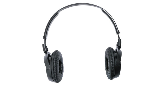 Headphones isolate on transparent. Wireless headphones in black, high quality, isolated on a transparent background, for advertising or product catalog. Set of headphones from different angles