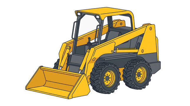Yellow skid steer loader construction vehicle vector illustration, Civil engineering presentation demonstration materials