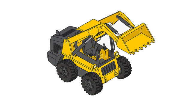 Yellow skid steer loader isolated on white background, Civil engineering presentation demonstration materials