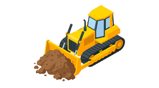 Heavy bulldozer moving soil on isolated background, Civil engineering presentation demonstration materials
