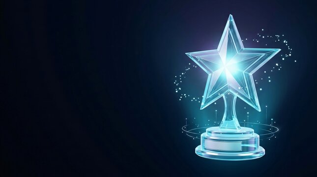 Star award trophy glowing digital wireframe achievement concept with achievement wireframe hologram technology abstract recognition excellence innovation
