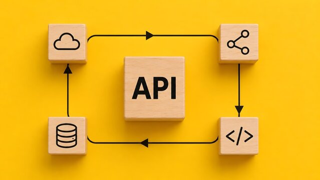 API workflow architecture connects cloud sharing source code and database services through a continuous integration cycle