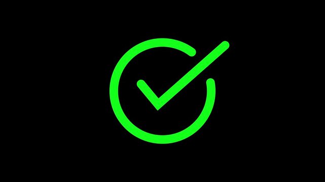 Animated green checkmark on black background, for ui ux, tick animation motion, green success