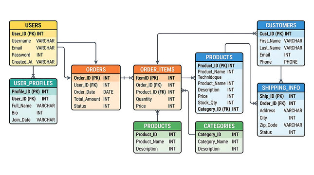 Database Schema Diagram Illustrating Relationships Between Tables For Data Management And Organization In A Digital System