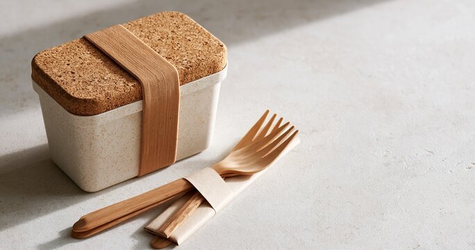 Eco friendly lunch box with wooden utensils