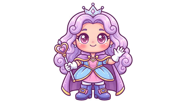 Cute chibi princess character with purple hair and magical wand