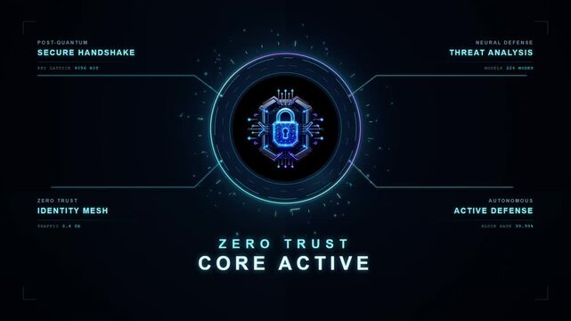Zero Trust Cybersecurity Interface Reveals Digital Padlock and Threat Analysis