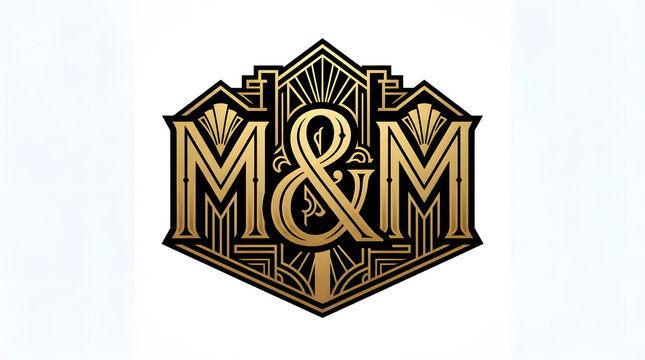 Art Deco Style Gold Monogram Logo Design with Geometric Patterns