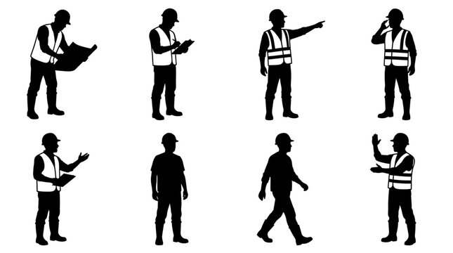 Construction Worker Vector Silhouettes Collection isolated on white background
