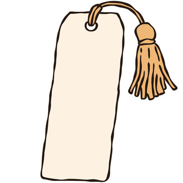 Blank Cream Bookmark with Gold Tassel Hand Drawn Minimal Book Lover Doodle Illustration