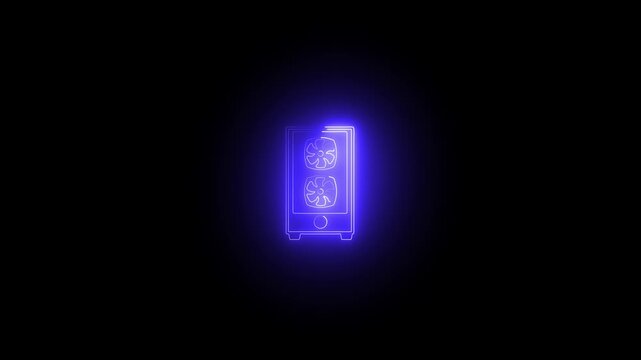 Neon gaming pc tower animation, glowing blue computer case for tech and e-sports branding computer tower