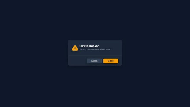 Unbind Storage Warning Modal Dark Mode Interface UI Motion Graphic Animation