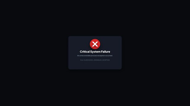 Critical System Failure Error Alert Box Graphic Dark UI Design Screen Video