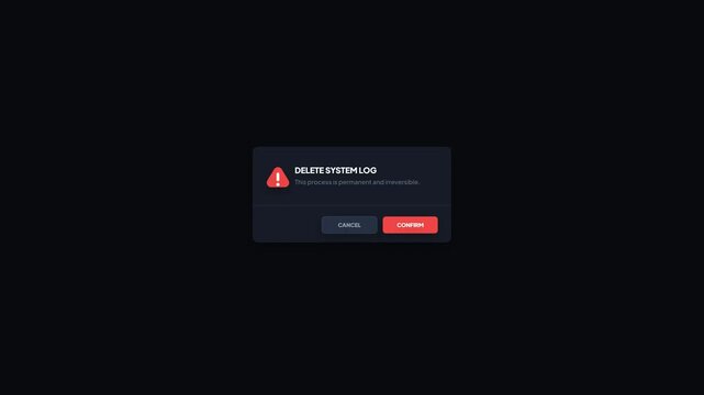 Delete System Log Popup Modal Dark Mode Interface UI Design Motion Animation Graphic