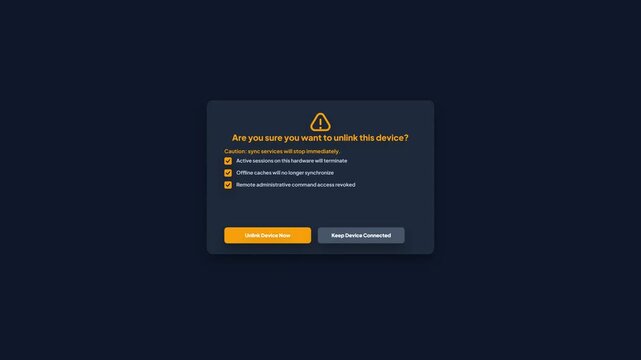 Unlink Device Confirmation Popup Dark Mode Interface UI Motion Graphic Animation