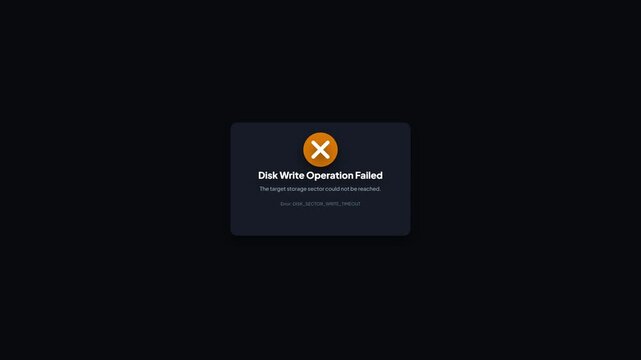 Disk Write Operation Failed Error Notification Box Graphic Dark UI Design Video