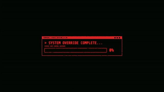 System Override Complete Terminal Screen Animation for Cyber Security Video Background