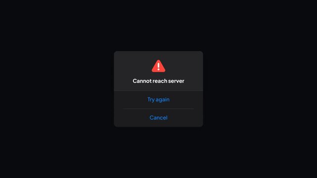 Cannot Reach Server Popup UI Animation Dark Minimal Interface Retry Option