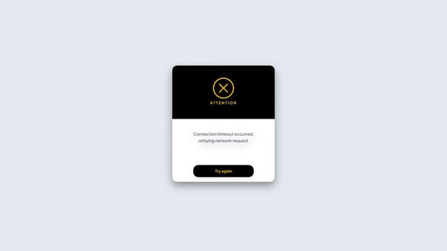 Attention Connection Timeout Occurred UI Dark Alert Modal Motion Graphic