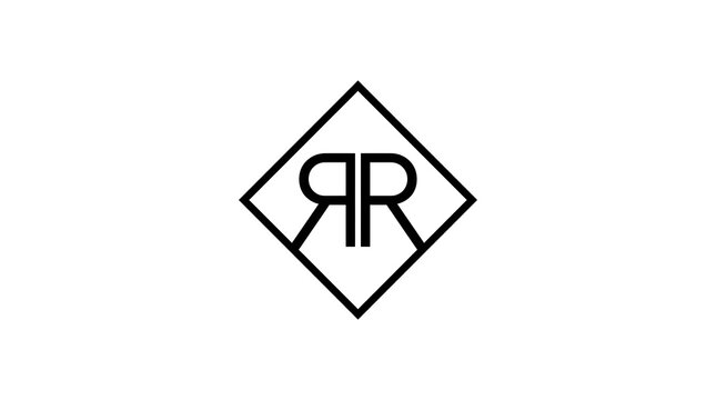 Elegant RR monogram logo enclosed in a diamond frame with minimalist geometric styling. Professional vector emblem perfect for luxury branding, fashion labels, consulting firms, real estate, corporate