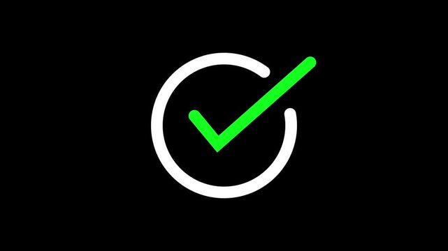 Animated green checkmark on black background, minimalist success and approval symbol for ui tick approved