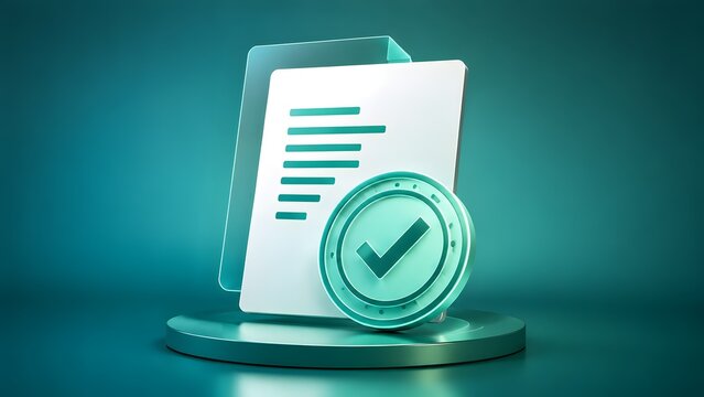 Verified digital document with green checkmark represents successful approval completion and trusted electronic processing