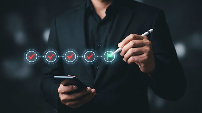 Person approving digital checklist with stylus on tablet
