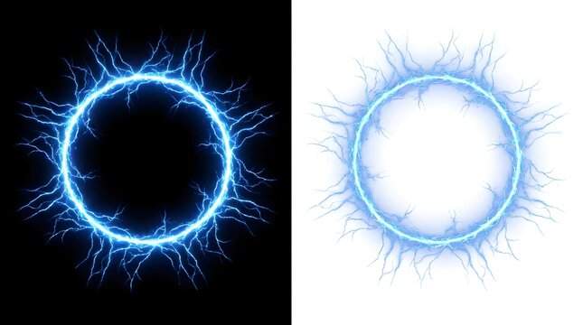 Glowing blue electric lightning ring circular plasma energy field isolated set