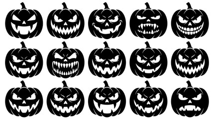 Obraz premium Set of 15 Scary Halloween Jack-o-lantern Pumpkin Vector Icons