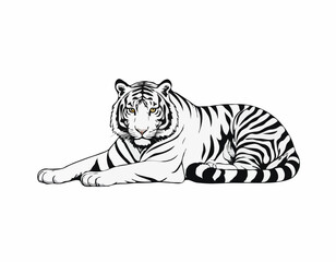 Obraz premium Tiger Lying Down Images image vector. Black and white Tiger Lying Down Images on white background.