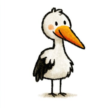 Cute white stork bird doodle illustration