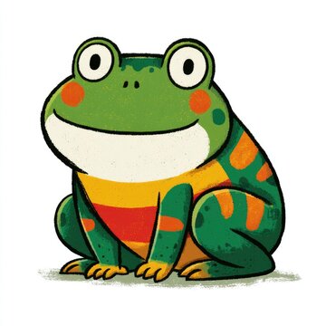 Cute colorful tropical frog doodle illustration