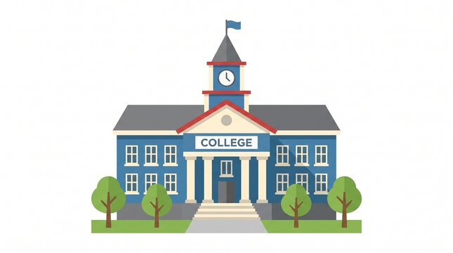 School building icon in flat style. College education vector illustration on white isolated background. Bank, government business concept.

