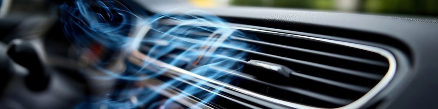 Close Up Visualization of Fresh Cold Air Flowing from a Clean Modern Vehicle Ventilation System