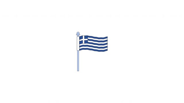 Greece flag fluttering on flagpole 2D cartoon clipart animation. Horizontal stripes with white cross in canton. Mediterranean Hellenic Republic animated flat colorful element 4K video on transparent