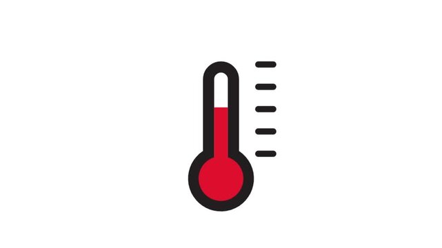 Red thermometer icon representing high temperature, fever, or hot weather measurement
