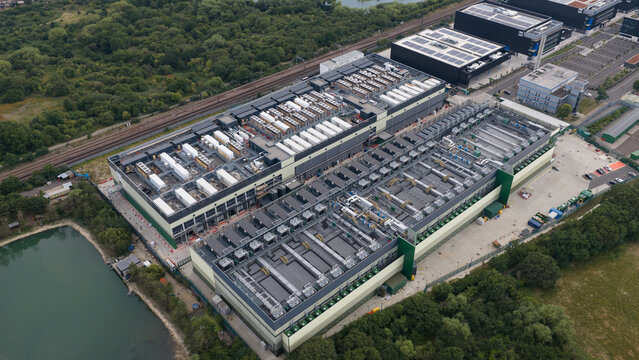 Aerial view of Modern Data Center Complex in East London