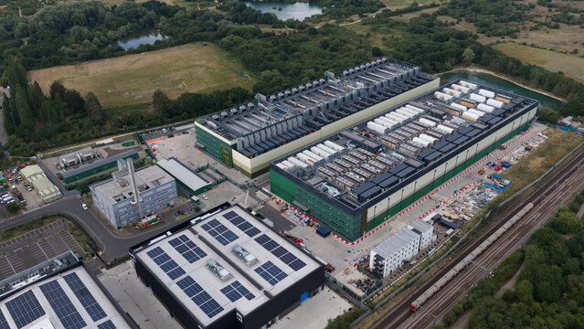 Aerial view of Modern Data Center Complex in East London