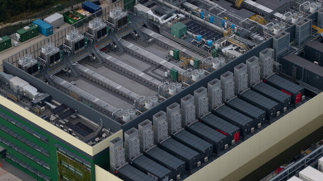 Aerial view of Modern Data Center Complex in East London