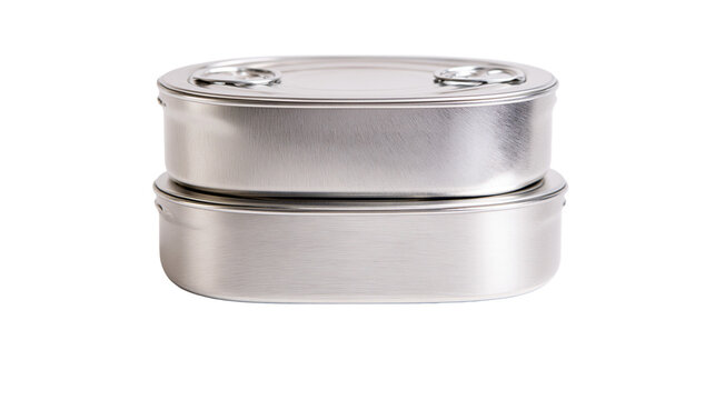 Two stacked oval metal food cans with pull tabs