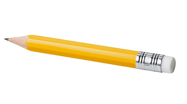 Yellow graphite pencil with eraser and sharpened tip