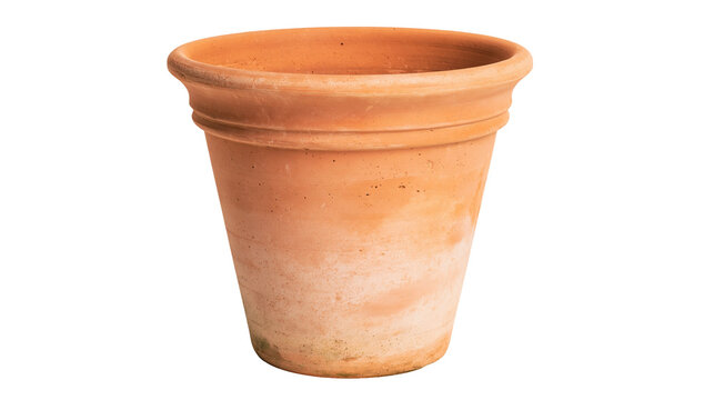 Terracotta flower pot with weathered texture and rolled rim