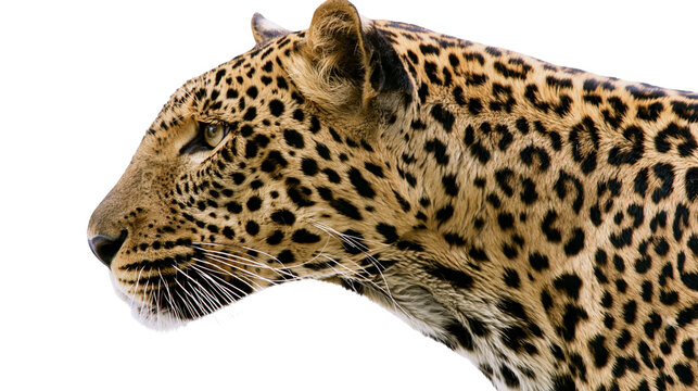 Leopard head profile with spotted fur and whiskers