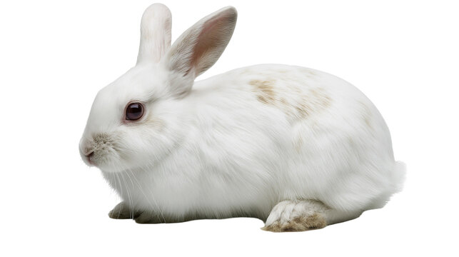 White rabbit with brown spots sitting